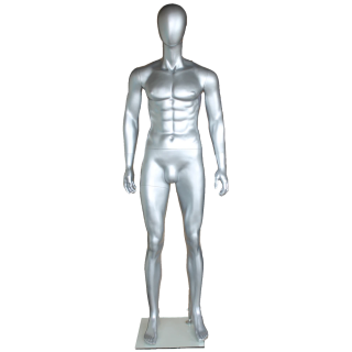 SFM29E-ST - 6'1"  Abstract Head Muscular Male Mannequin - Matte Silver