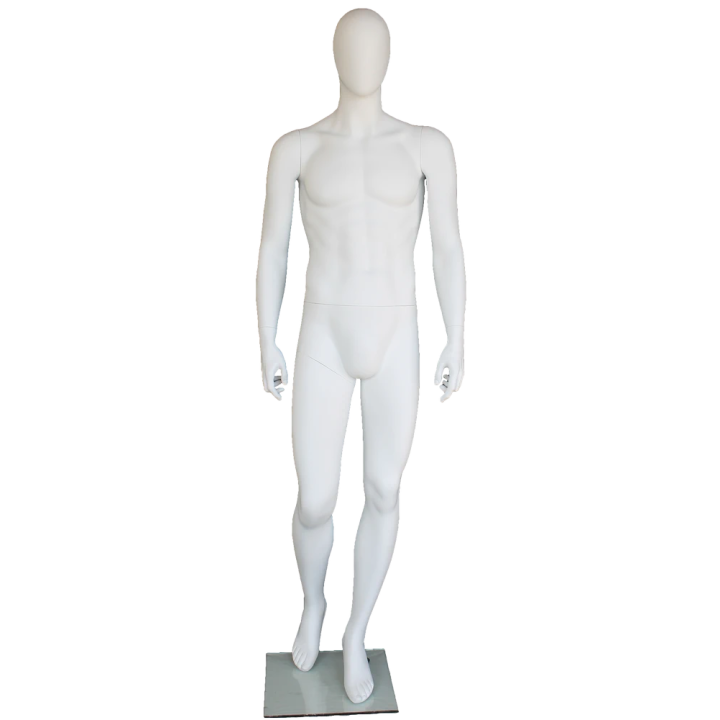 6 ft 3 in Walk pose Male Mannequin Egg head Matte white -SFM41E-WT
