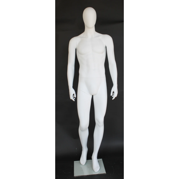 6 ft 3 in Walk pose Male Mannequin Egg head Matte white -SFM41E-WT
