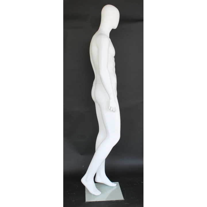 6 ft 3 in Walk pose Male Mannequin Egg head Matte white -SFM41E-WT