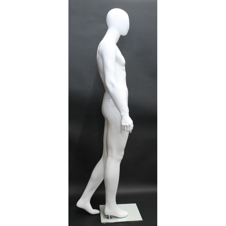 SFM43E-WT - 6 ft 3 in Male Mannequin Egg head Matte white Walking Side Profile Pose