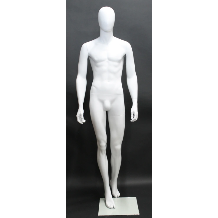 SFM43E-WT - 6 ft 3 in Male Mannequin Egg head Matte white Walking Side Profile Pose