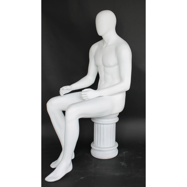 SFM50E-WT - 4 ft 7 in Sitting Male Mannequin Egg head Matte white