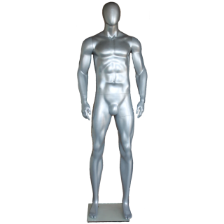 SFM52E-ST - 6 ft 4 in Athletic Matte Silver Egg head Male Mannequin