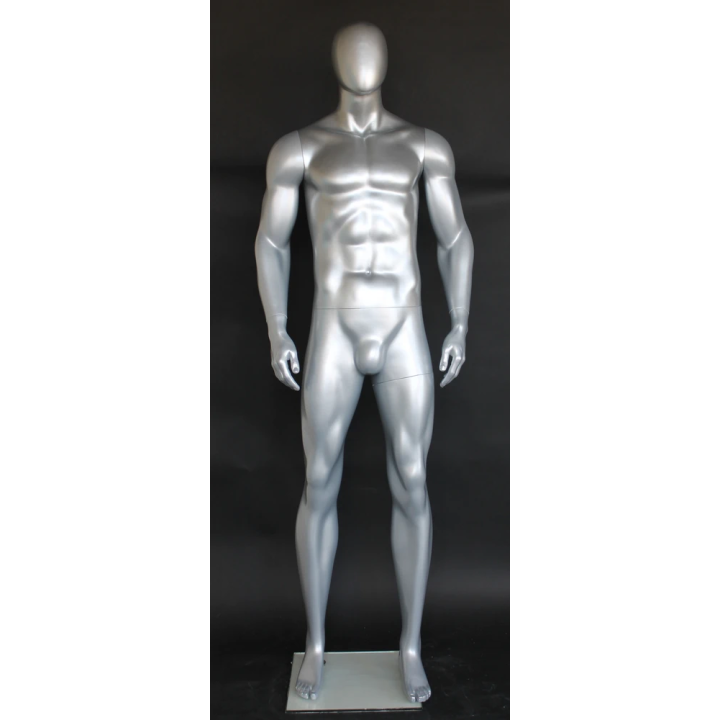 SFM52E-ST - 6 ft 4 in Athletic Matte Silver Egg head Male Mannequin