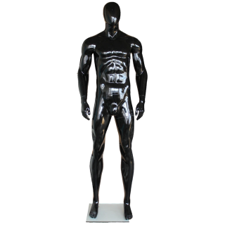 SFM52E-HB - 6 ft 4 in Glossy Black Muscular Egg Head Football Male Mannequin