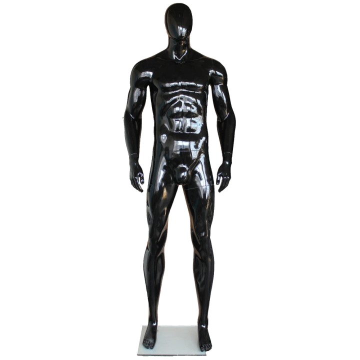 SFM52E-HB - 6 ft 4 in Glossy Black Muscular Egg Head Football Male Mannequin