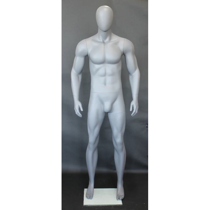 SFM53E-Grey - 6 ft 2 in Muscular Body Male Mannequin Egg head Matte Grey -
