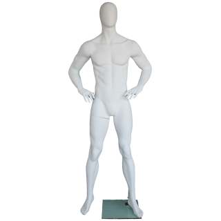SFM62E-WT - 6 ft 3 in Male Mannequin Hands on Hips Egg head Matte white