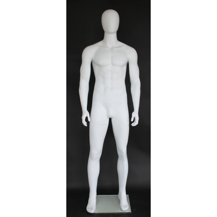 SFM69E-WT - 6 ft 3 in Male Mannequin Muscular Body Large size Egg head Matte white -