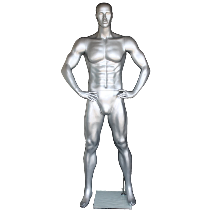 SFB1-ST - 6 ft 4 in Athletic Matte Silver Featured Face Football Male Mannequin