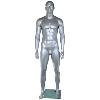 6 ft 3 in Athletic Matte Silver Bald head Male Mannequin  -SFM52E-ST