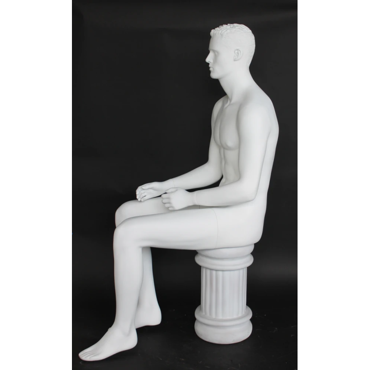 4 ft 7 in Sitting Male Mannequin Featured face head white -SFM8-WT