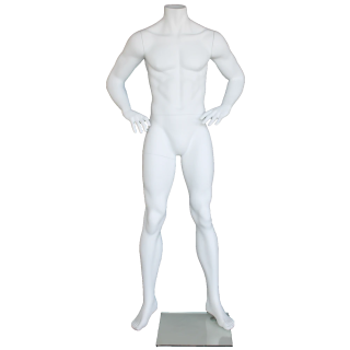 STM011-WT - Matte white Headless Male Mannequin hand on waist