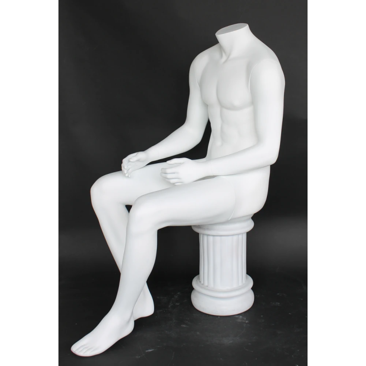 STM050-WT - 4 ft 7 in Headless Sitting Male Mannequin Matte white