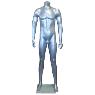 STM001-ST - 5 ft 8 in Matte Silver Headless Full Body Male Mannequin