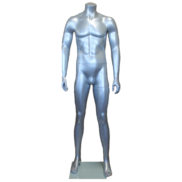 STM001-ST - 5 ft 8 in Matte Silver Headless Full Body Male Mannequin