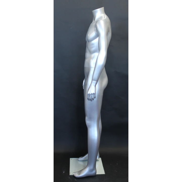 STM001-ST - 5 ft 8 in Matte Silver Headless Full Body Male Mannequin