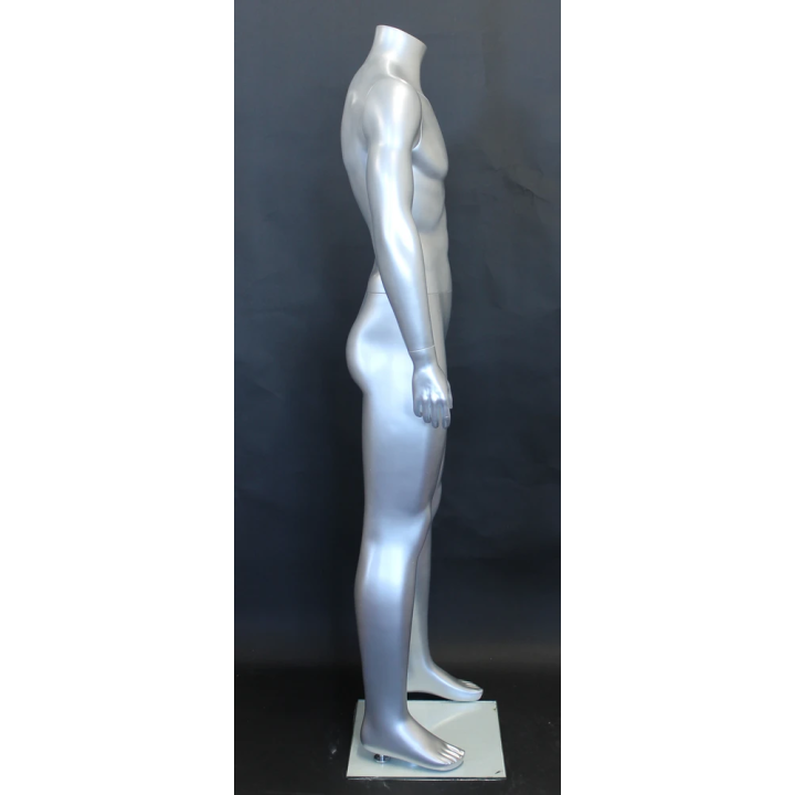 STM001-ST - 5 ft 8 in Matte Silver Headless Full Body Male Mannequin