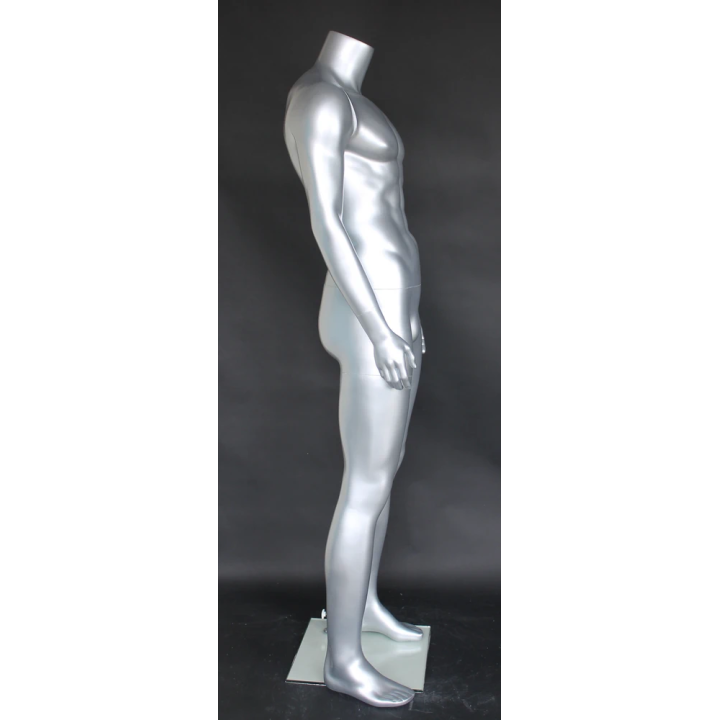 STM051-ST - 5 ft 9 in Matte Silver Muscular Headless Male Mannequin