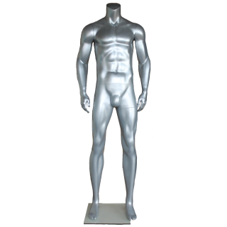 STM052-ST - 5 ft 11 in Matte Silver Athletic Body Headless Male Mannequin