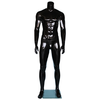 STM051-HB - Glossy Black 5 ft 9 in Headless Muscular  Male Mannequin