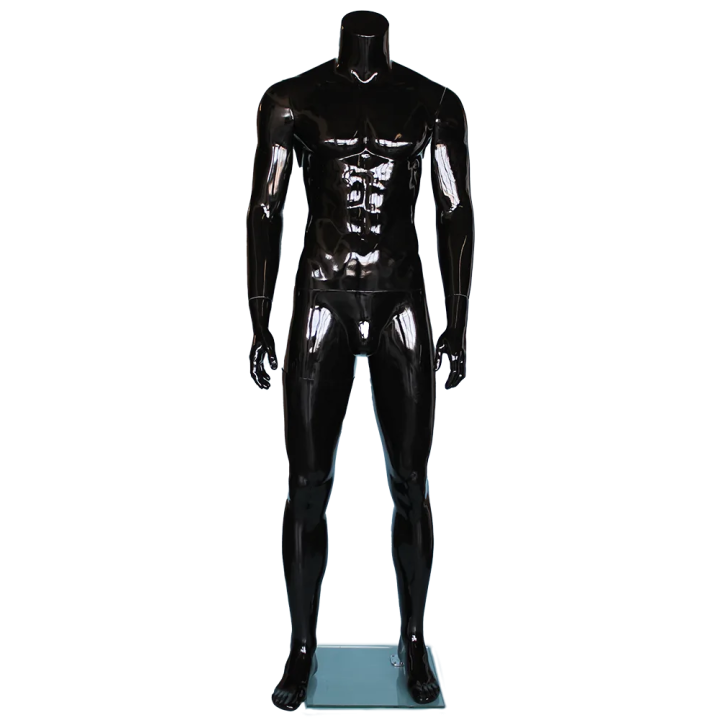 STM051-HB - Glossy Black 5 ft 9 in Headless Muscular  Male Mannequin