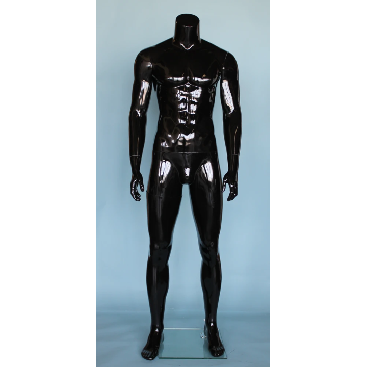 STM051-HB - Glossy Black 5 ft 9 in Headless Muscular  Male Mannequin